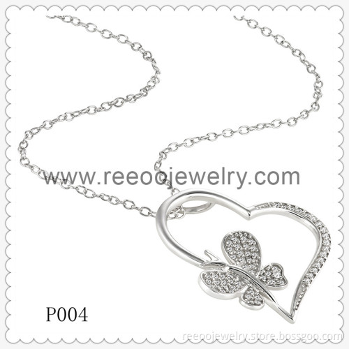 Costume Butterfly and Heart Design Sterling Silver Pendant